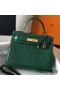Hermes Kelly 25cm Handmade Bag In Green Embossed Crocodile Leather Replica