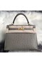 Hermes Kelly 25cm Handmade Bag In Gris Asphalt Ostrich Skin Replica