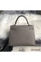 Hermes Kelly 25cm Handmade Bag In Gris Asphalt Ostrich Skin Replica