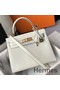 Hermes Kelly 25cm Handmade Bag In White Embossed Crocodile Leather Replica
