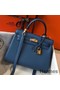 Hermes Kelly 25cm Retourne Bag In Agate Blue Clemence Leather Replica