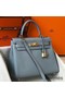 Hermes Kelly 25cm Retourne Bag In Blue Lin Clemence Leather Replica