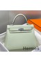 Hermes Kelly 25cm Retourne Bag In Vert Fizz Clemence Leather Replica