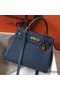 Hermes Kelly 28cm Bag In Blue Agate Clemence Leather GHW Replica
