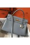 Hermes Kelly 32cm Bag In Blue Lin Clemence Leather GHW Replica