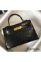 Hermes Kelly Mini II Bag In Black Embossed Crocodile Leather Replica