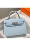 Hermes Kelly Mini II Bag In Blue Brume Epsom Leather PHW Replica