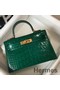 Hermes Kelly Mini II Bag In Green Embossed Crocodile Leather Replica