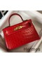 Hermes Kelly Mini II Bag In Red Embossed Crocodile Leather Replica