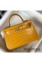 Hermes Kelly Mini II Bag In Yellow Embossed Crocodile Leather Replica