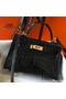 Hermes Kelly Mini II Handmade Bag In Black Crocodile Embossed Leather Replica