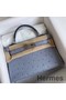 Hermes Kelly Mini II Handmade Bag In Blue Lin Ostrich Leather Replica