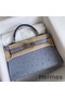 Hermes Kelly Mini II Handmade Bag In Blue Lin Ostrich Leather Replica