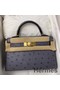 Hermes Kelly Mini II Handmade Bag In Gris Agate Ostrich Leather Replica