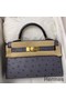 Hermes Kelly Mini II Handmade Bag In Gris Agate Ostrich Leather Replica