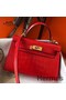 Hermes Kelly Mini II Handmade Bag In Red Crocodile Embossed Leather Replica