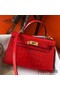 Hermes Kelly Mini II Handmade Bag In Red Crocodile Embossed Leather Replica