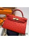 Hermes Kelly Mini II Handmade Bag In Red Ostrich Leather Replica