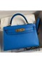 Hermes Kelly Mini II Sellier Handmade Bag In Blue Hydra Chevre Mysore Leather Replica