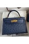 Hermes Kelly Mini II Sellier Handmade Bag In Blue Iris Ostrich Leather Replica