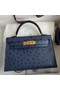 Hermes Kelly Mini II Sellier Handmade Bag In Blue Iris Ostrich Leather Replica