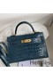Hermes Kelly Mini II Sellier Handmade Bag In Blue Jean Shiny Alligator Leather Replica
