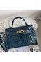 Hermes Kelly Mini II Sellier Handmade Bag In Blue Jean Shiny Alligator Leather Replica