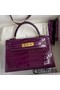 Hermes Kelly Mini II Sellier Handmade Bag In Purple Shiny Alligator Leather Replica