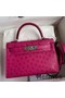 Hermes Kelly Mini II Sellier Handmade Bag In Rose Red Ostrich Leather Replica