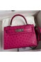 Hermes Kelly Mini II Sellier Handmade Bag In Rose Red Ostrich Leather Replica