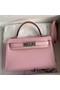 Hermes Kelly Mini II Sellier Handmade Bag In Rose Sakura Chevre Mysore Leather Replica