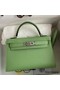 Hermes Kelly Mini II Sellier Handmade Bag In Vert Criquet Chevre Mysore Leather Replica