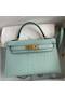 Hermes Kelly Mini II Sellier Handmade Bag In Vert D'eau Matte Alligator Leather Replica