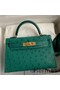Hermes Kelly Mini II Sellier Handmade Bag In Vert Vertigo Ostrich Leather Replica