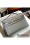 Hermes Kelly Pochette Bag In Blue Glacier Epsom Leather Replica