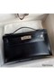 Hermes Kelly Pochette Handmade Bag In Black Box Calfskin Replica