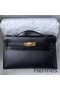 Hermes Kelly Pochette Handmade Bag In Black Chevre Mysore Leather Replica