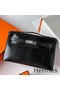 Hermes Kelly Pochette Handmade Bag In Black Lizard Skin Replica