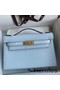 Hermes Kelly Pochette Handmade Bag In Blue Brume Epsom Calfskin Replica