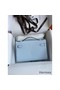 Hermes Kelly Pochette Handmade Bag In Blue Brume Epsom Calfskin Replica