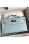 Hermes Kelly Pochette Handmade Bag In Blue Brume Swift Calfskin Replica