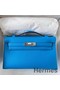 Hermes Kelly Pochette Handmade Bag In Blue Frida Swift Calfskin Replica