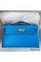 Hermes Kelly Pochette Handmade Bag In Blue Frida Swift Calfskin Replica