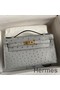 Hermes Kelly Pochette Handmade Bag In Blue Glacier Ostrich Leather Replica