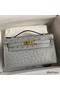 Hermes Kelly Pochette Handmade Bag In Blue Glacier Ostrich Leather Replica