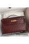Hermes Kelly Pochette Handmade Bag In Bordeaux Ostrich Leather Replica