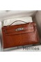 Hermes Kelly Pochette Handmade Bag In Gold Matte Alligator Leather Replica
