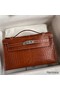 Hermes Kelly Pochette Handmade Bag In Gold Matte Alligator Leather Replica