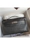 Hermes Kelly Pochette Handmade Bag In Graphite Matte Alligator Leather Replica