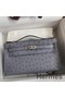 Hermes Kelly Pochette Handmade Bag In Gris Agate Ostrich Leather Replica